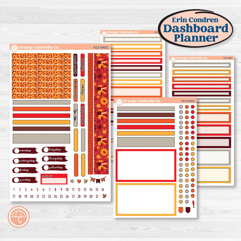 Thanksgiving Autumn Kit | Erin Condren Weekly Dashboard Planner Kit Stickers | Gobble | KIT-413-HA