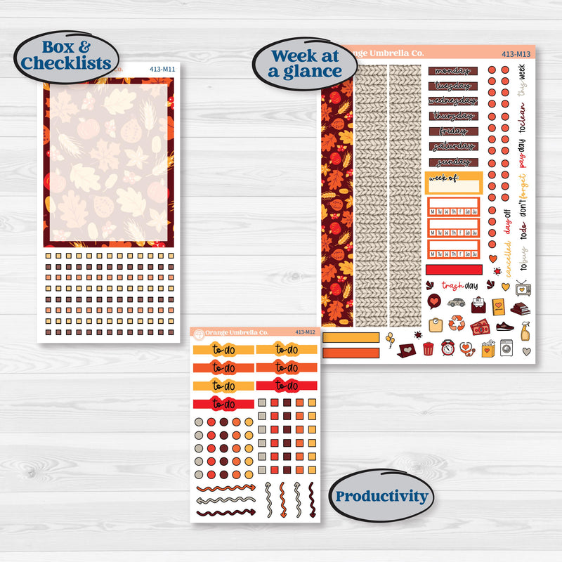 Thanksgiving Autumn Kit | 7x9 Erin Condren Daily Duo Planner Kit Stickers | Gobble | KIT-413-M