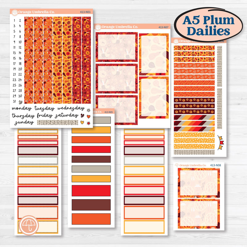 Thanksgiving Autumn Kit | A5 Plum Daily Planner Kit Stickers | Thanksgiving Autumn Kit | KIT-413-N