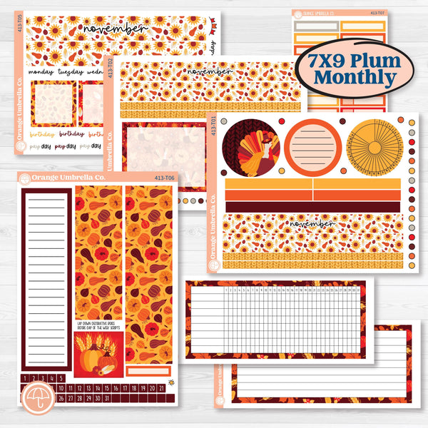 Thanksgiving Autumn Kit | 7x9 Plum Monthly & Dashboard Planner Kit Stickers | Gobble | KIT-413-T