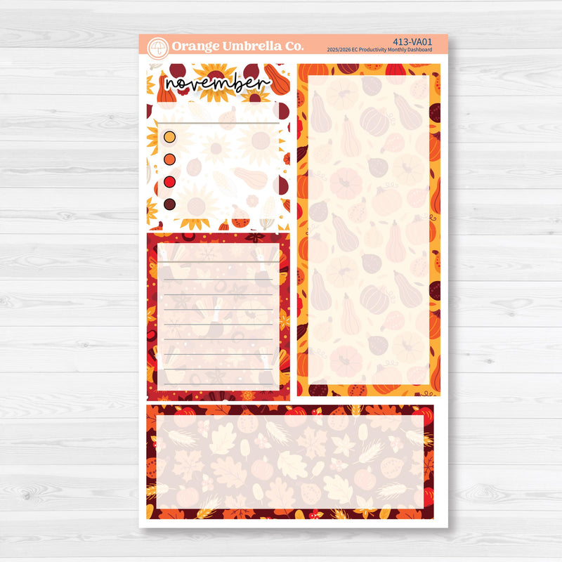 Thanksgiving Autumn Kit | A5 Erin Condren Monthly Dashboard Sticker Kit | 2025-2026 Planners | Gobble | KIT-413-VA