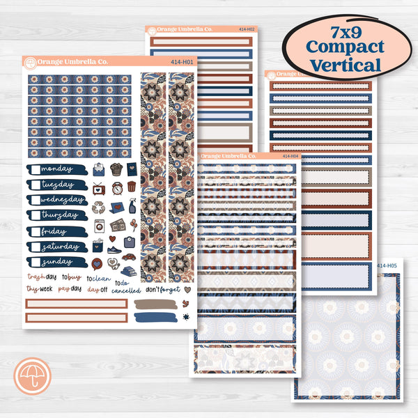 Patterned Boho Sticker Kit | 7x9 Compact Vertical Planner Kit Stickers | Katie | KIT-414-H
