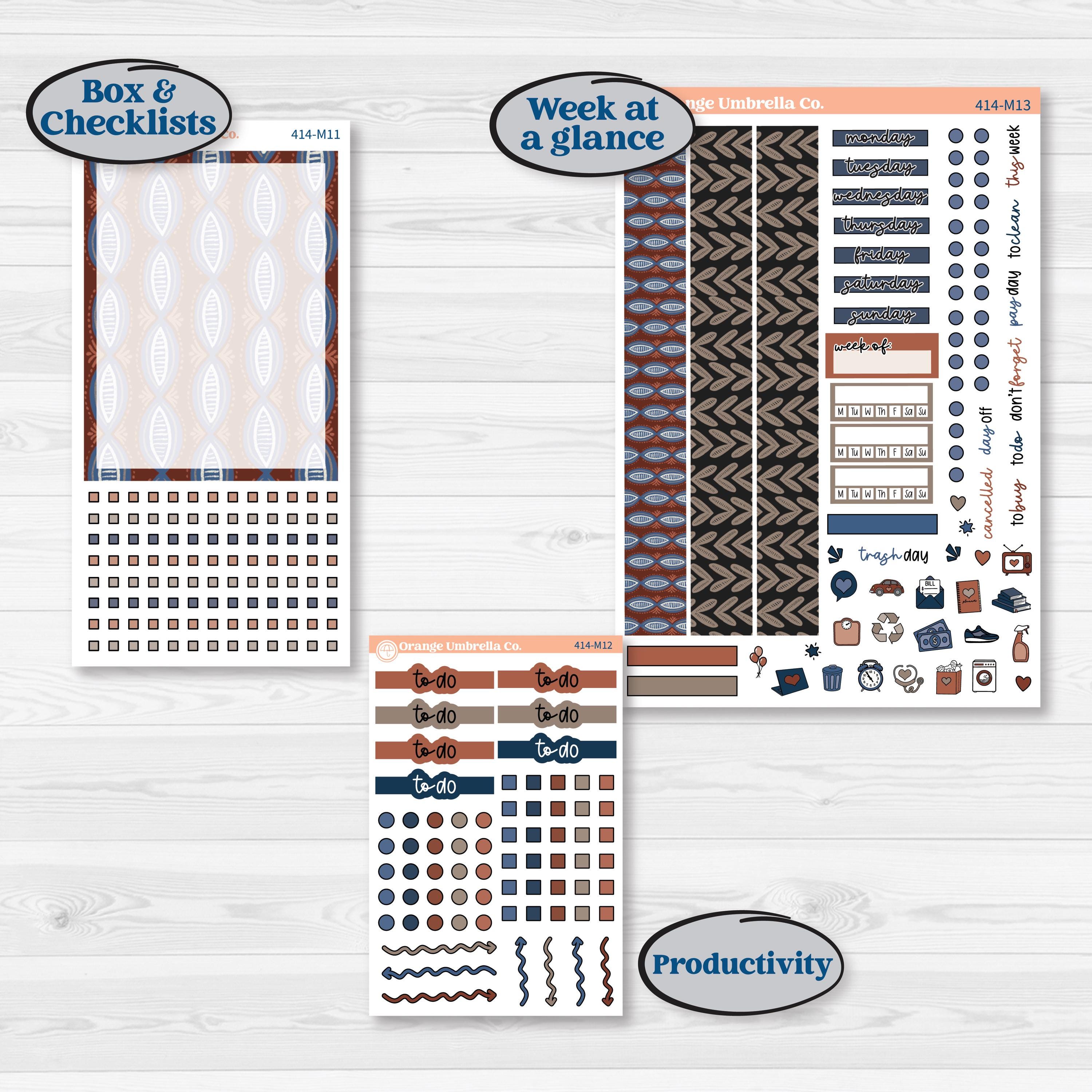 Patterned Boho Sticker Kit | 7x9 Erin Condren Daily Duo Planner Kit Stickers | Katie | KIT-414-M