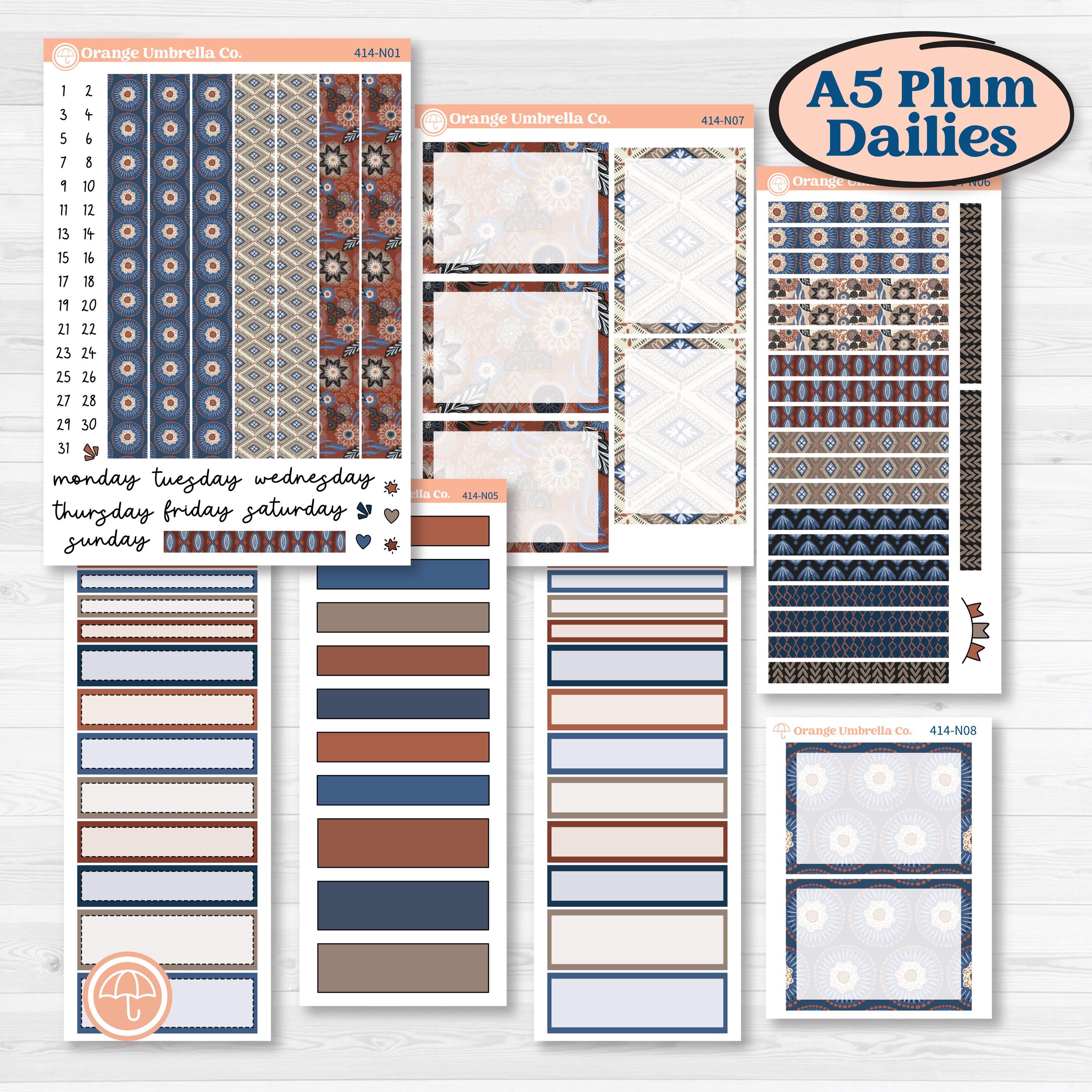 Patterned Boho Sticker Kit | A5 Plum Daily Planner Kit Stickers | Katie | KIT-414-N