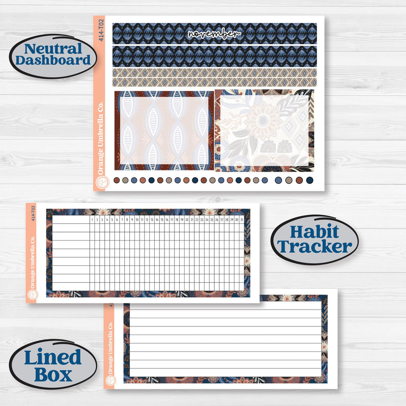 Patterned Boho Sticker Kit | 7x9 Plum Monthly & Dashboard Planner Kit Stickers | Katie | KIT-414-T