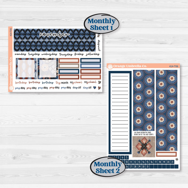 Patterned Boho Sticker Kit | 7x9 Plum Monthly & Dashboard Planner Kit Stickers | Katie | KIT-414-T