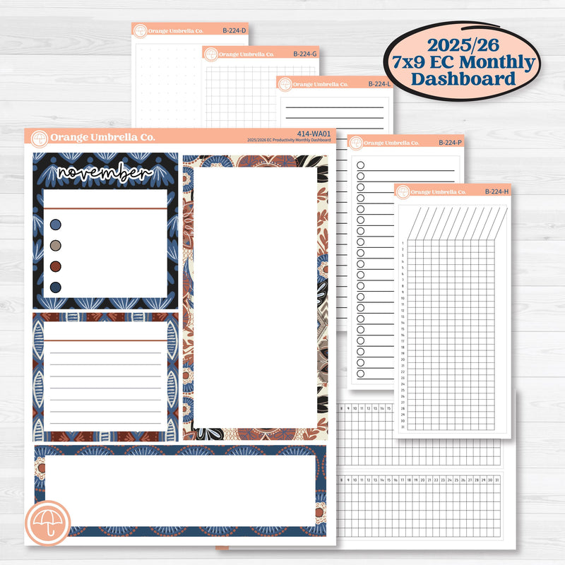 Patterned Boho Sticker Kit | 7x9 Erin Condren Life Planner Monthly Dashboard Sticker Kit | 2025-2026 Planners | Katie | KIT-414-WA