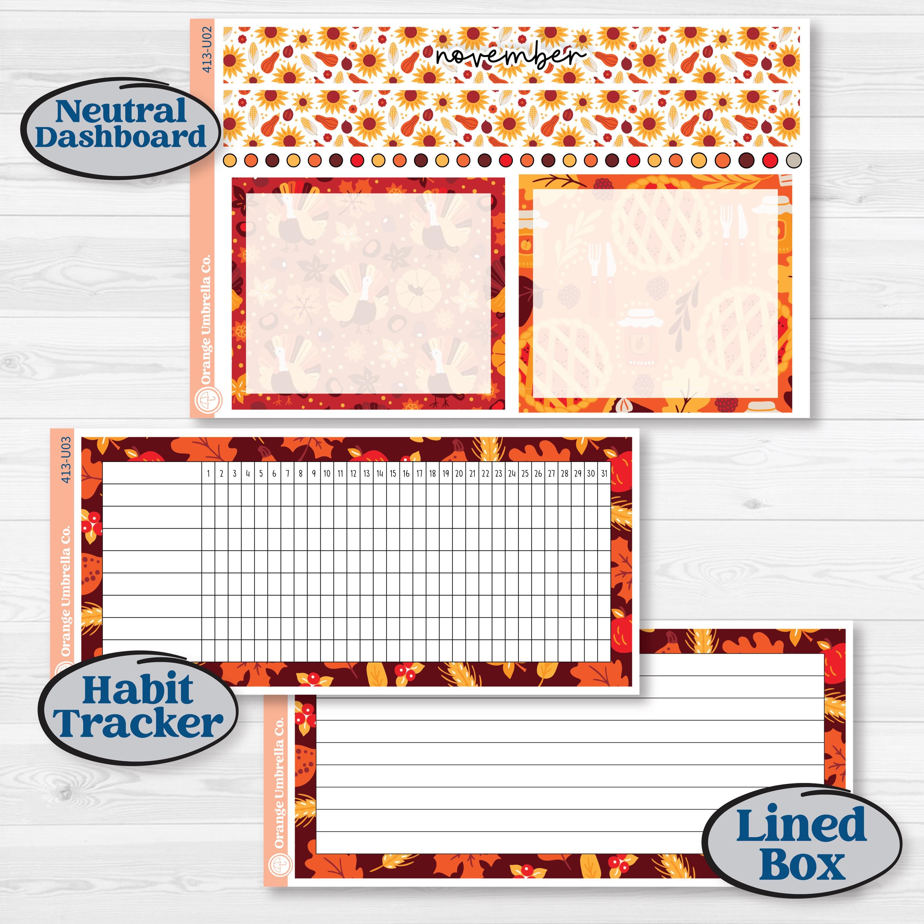 Thanksgiving Autumn Kit | 8.5x11 Plum Monthly & Dashboard Planner Kit Stickers | Gobble | KIT-413-U