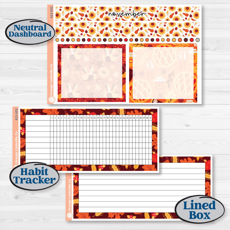 Thanksgiving Autumn Kit | 8.5x11 Plum Monthly & Dashboard Planner Kit Stickers | Gobble | KIT-413-U