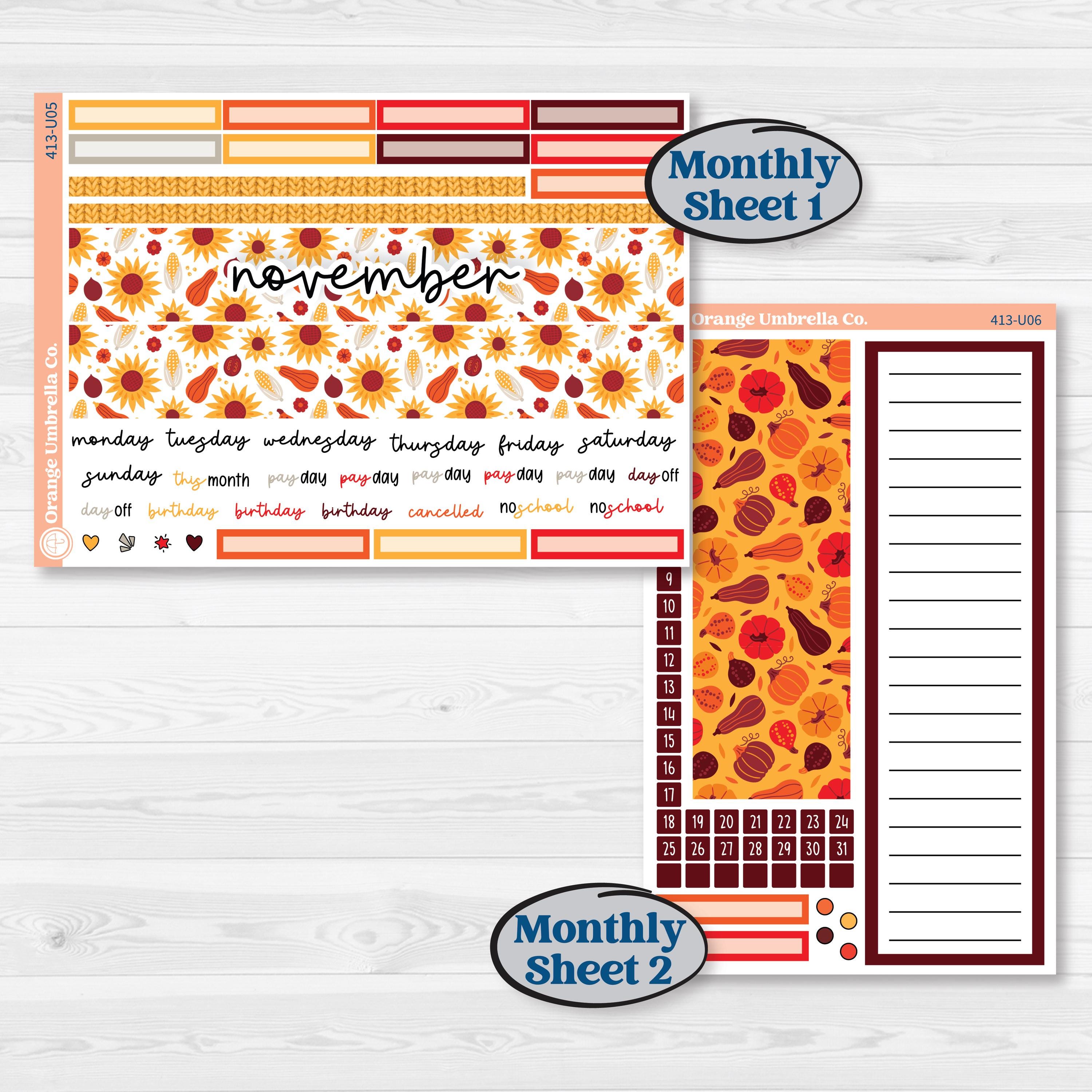 Thanksgiving Autumn Kit | 8.5x11 Plum Monthly & Dashboard Planner Kit Stickers | Gobble | KIT-413-U