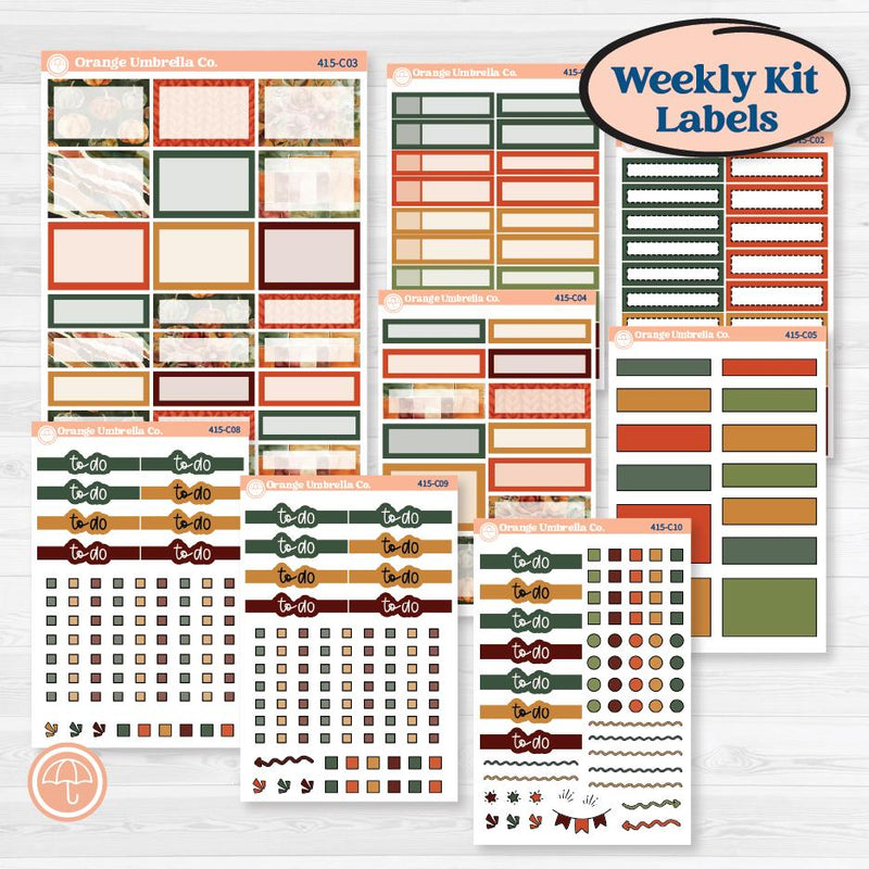 Watercolor Autumn Kit | Weekly Add-On Labels Planner Kit Stickers | Crackle | KIT-415-C