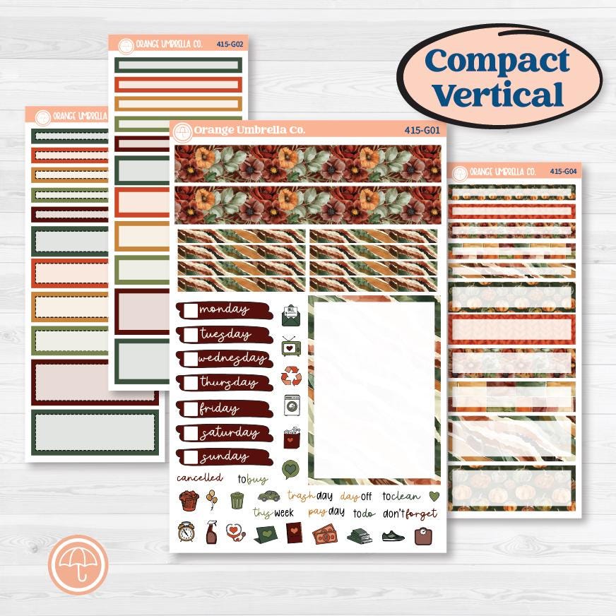 Watercolor Autumn Kit | A5 Compact Vertical Planner Kit Stickers for Erin Condren | Crackle | KIT-415-G