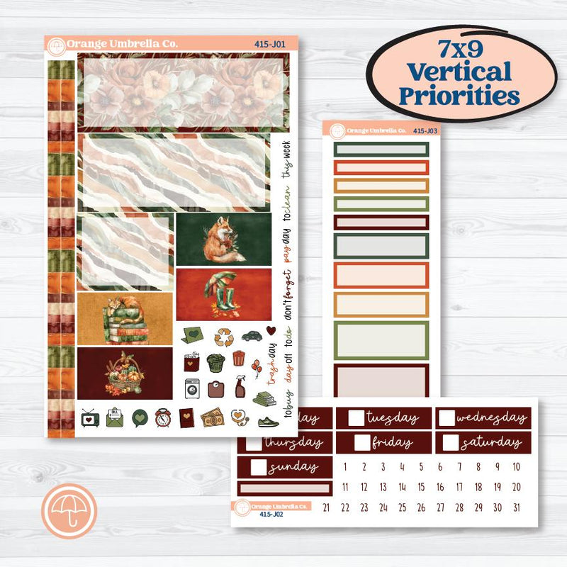 Watercolor Autumn Kit | Plum Vertical Priorities 7x9 Planner Kit Stickers | Crackle | KIT-415-J