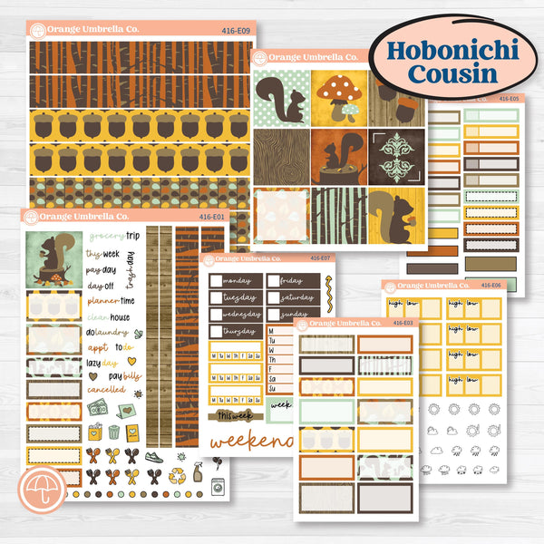 Woodland Cottage Core Stickers | Hobonichi Cousin Weekly & Daily Planner Kit Stickers | Birch Grove | KIT-416-E