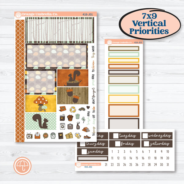 Woodland Cottage Core Stickers | Plum Vertical Priorities 7x9 Planner Kit Stickers | Birch Grove | KIT-416-J