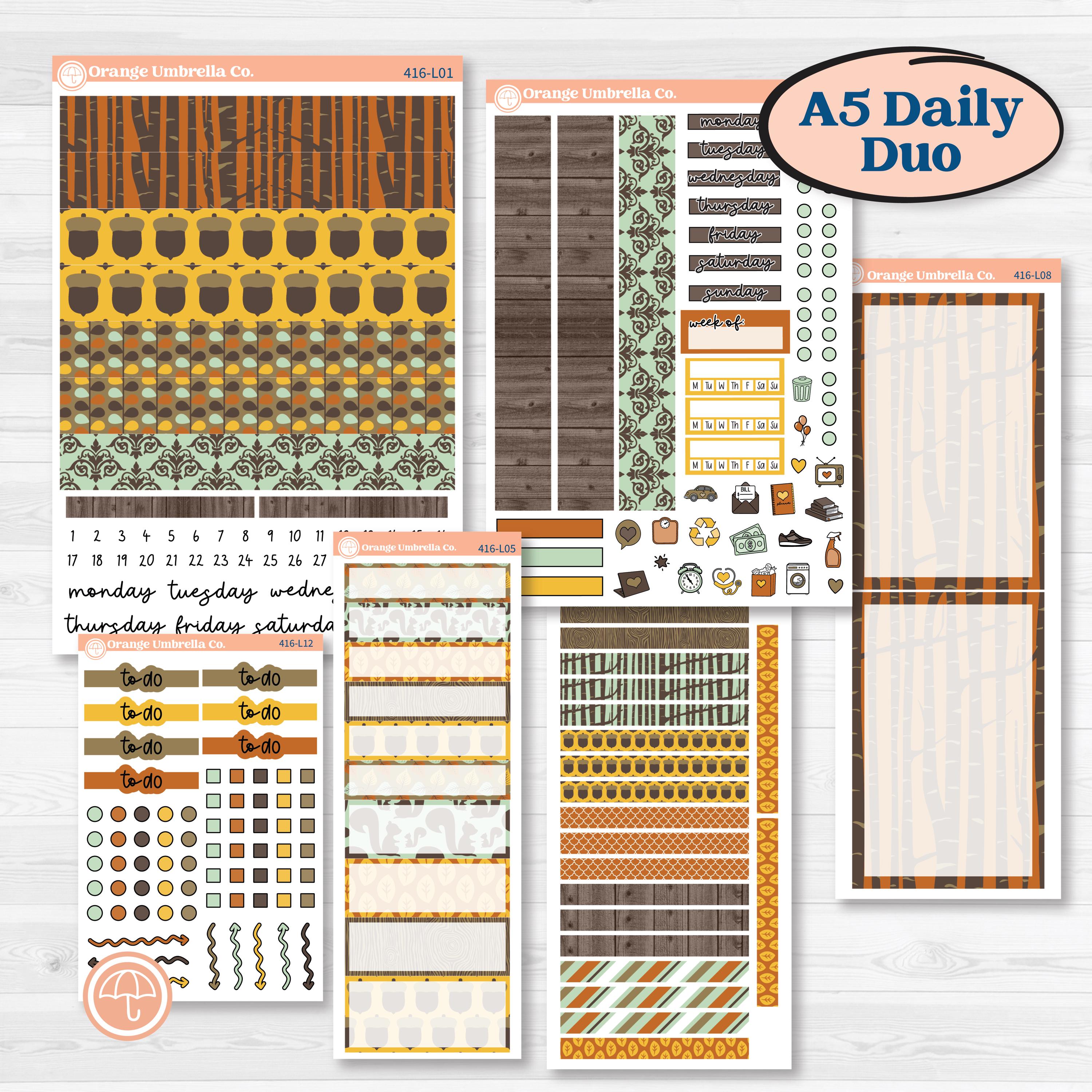 Woodland Cottage Core Stickers | A5 Daily Duo Planner Kit Stickers | Birch Grove | KIT-416-L