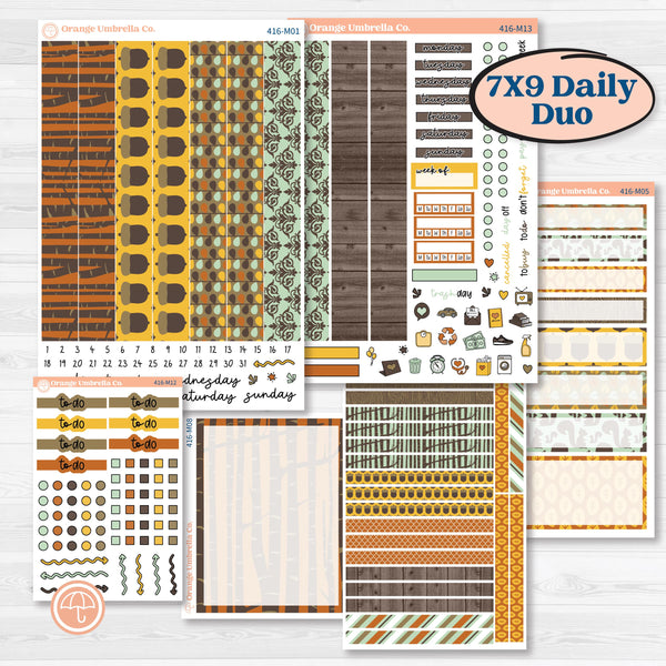 Woodland Cottage Core Stickers | 7x9 Erin Condren Daily Duo Planner Kit Stickers | Birch Grove | KIT-416-M