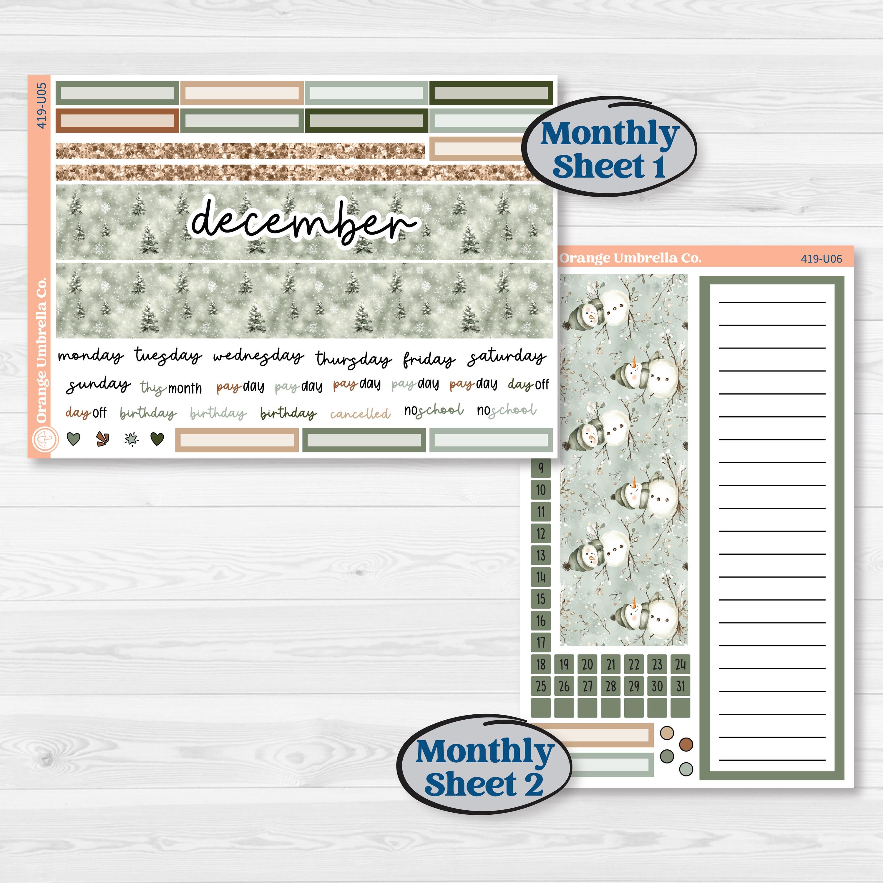 Classic Christmas Reading Kit | 8.5x11 Plum Monthly & Dashboard Planner Kit Stickers | All Aglow | KIT-419-U