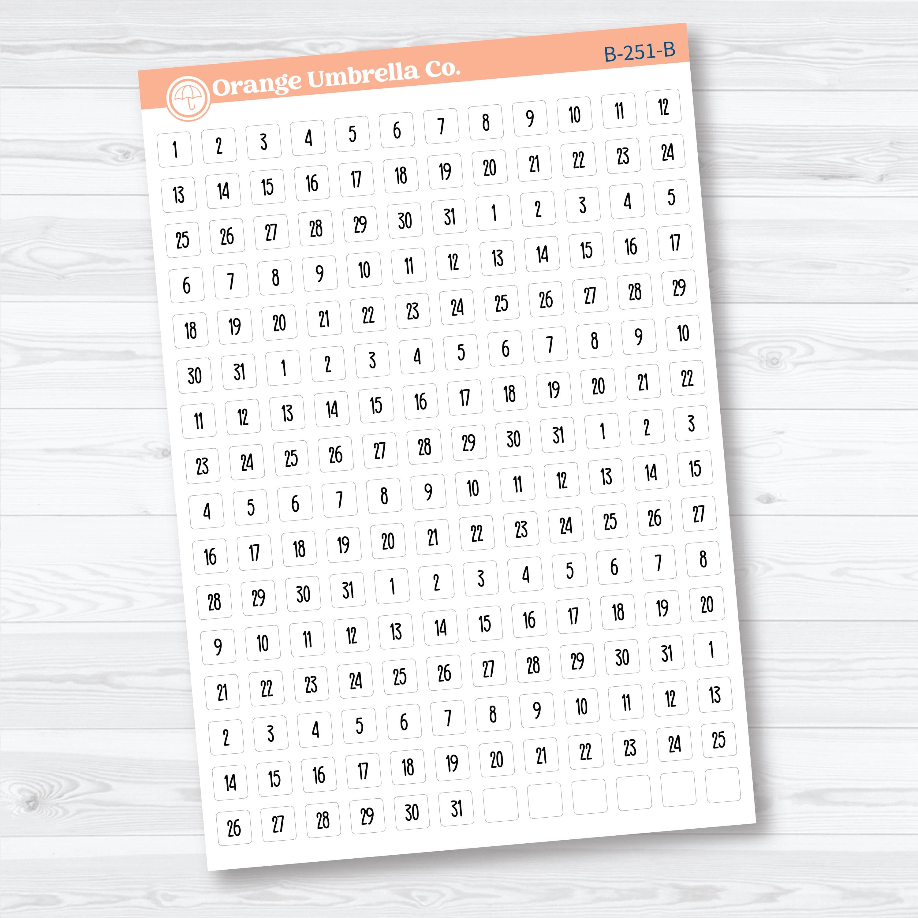 Mini Date Dots Stickers | Circle or Square Planner Stickers | B-251-252-B