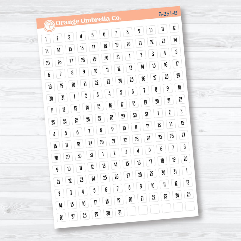 Mini Date Dots Stickers | Circle or Square Planner Stickers | B-251-252-B