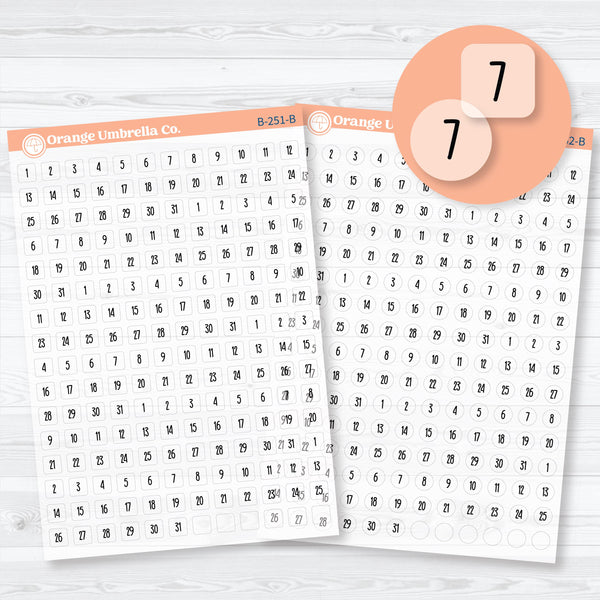Mini Date Dots in F18 Font | Clear Matte F18 Planner Stickers | B-251-252-BCM