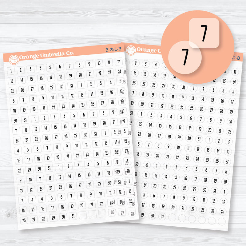 Mini Date Dots in F18 Font | Clear Matte F18 Planner Stickers | B-251-252-BCM
