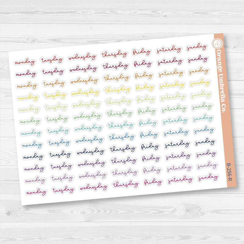 Days of the Week Labels | Weekly Planner Stickers | F18 Script | B-256