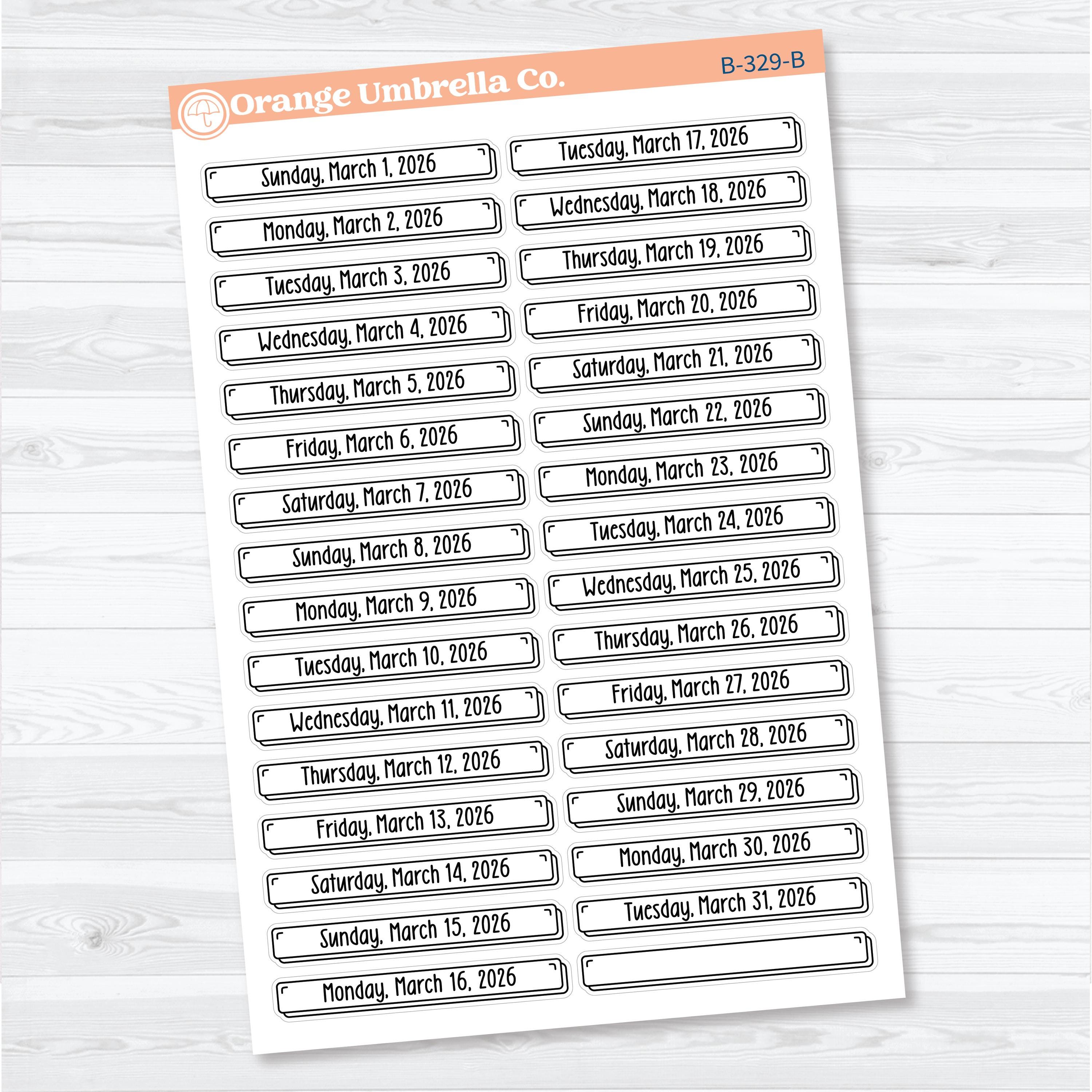 2026 Dates of the Month Labels | F18 Planner Stickers | B-327 to B-332