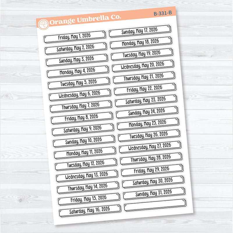 2026 Dates of the Month Labels | F18 Planner Stickers | B-327 to B-332