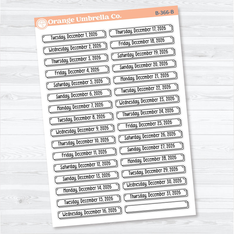 2026 Dates of the Month Labels | F18 Planner Stickers | July–December | B-361-366-B