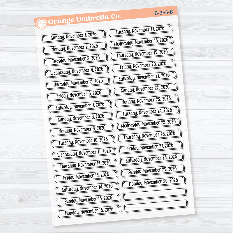 2026 Dates of the Month Labels | Clear Matte F18 Planner Stickers | July–December | B-361-366-BCM