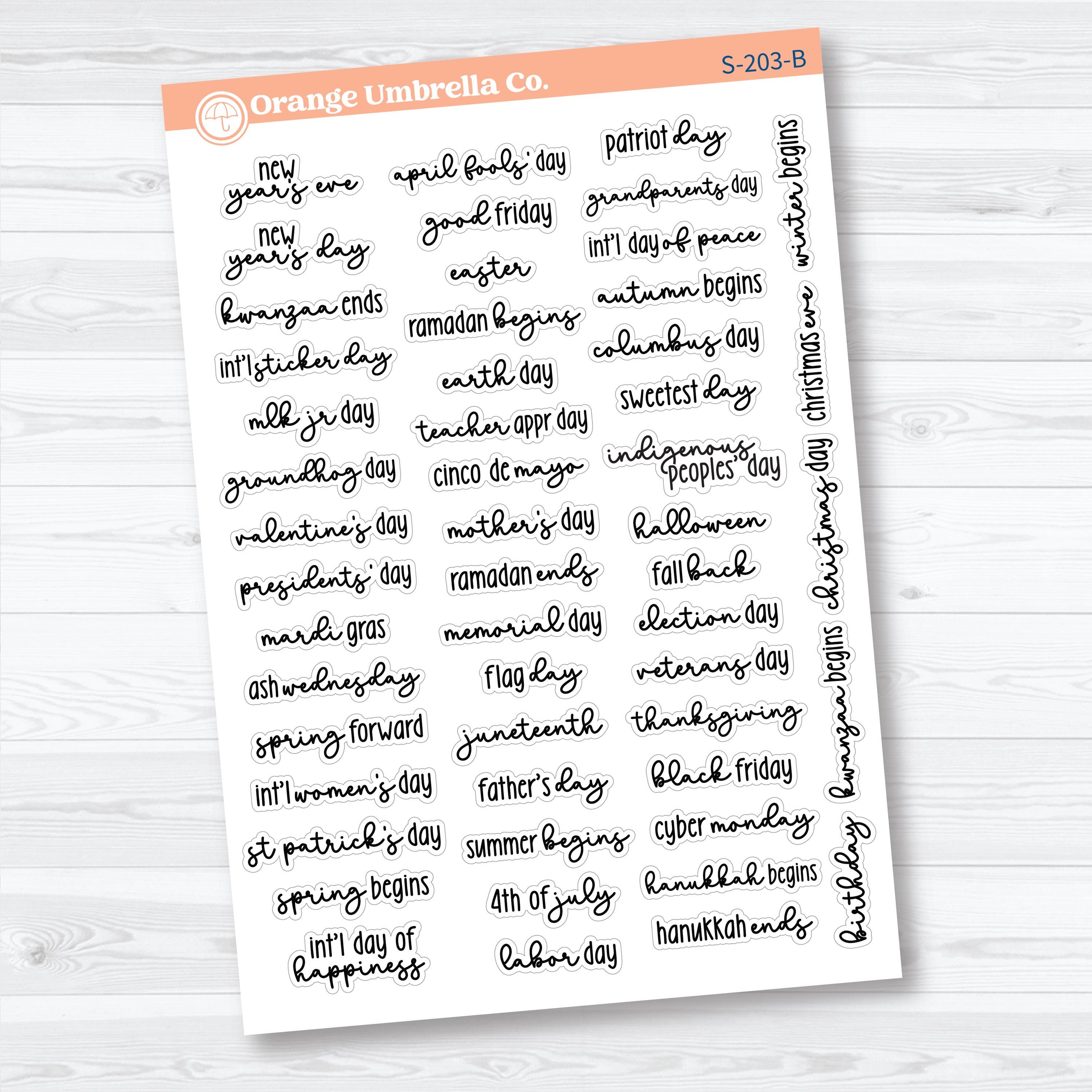 US Holidays F18 Font | Mini Planner Stickers Fits Hobonichi Cousin | S-203
