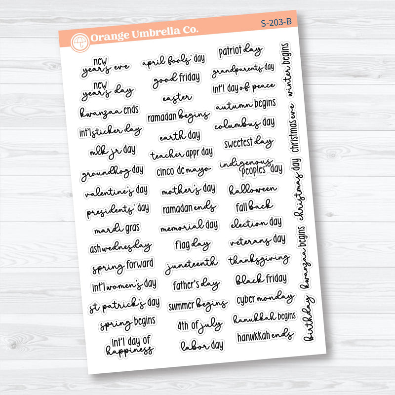 US Holidays F18 Font | Mini Planner Stickers Fits Hobonichi Cousin | S-203