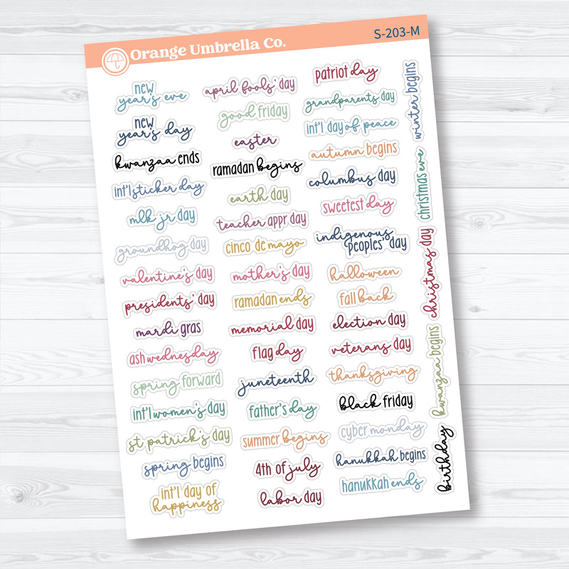 US Holidays F18 Font | Mini Planner Stickers Fits Hobonichi Cousin | S-203