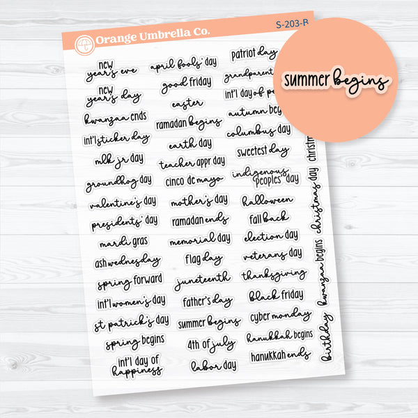 US Holidays F18 Font | Clear Matte Mini Planner Stickers Fits Hobonichi Cousin | S-203-BCM