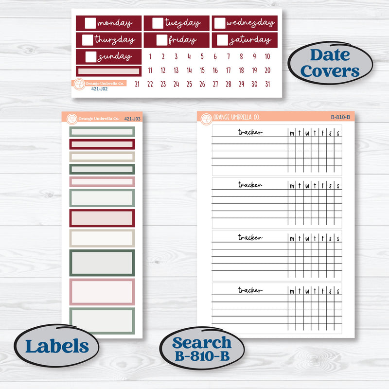 Vintage Christmas Kit | Plum Vertical Priorities 7x9 Planner Kit Stickers | Holiday Nostalgia | KIT-421-J