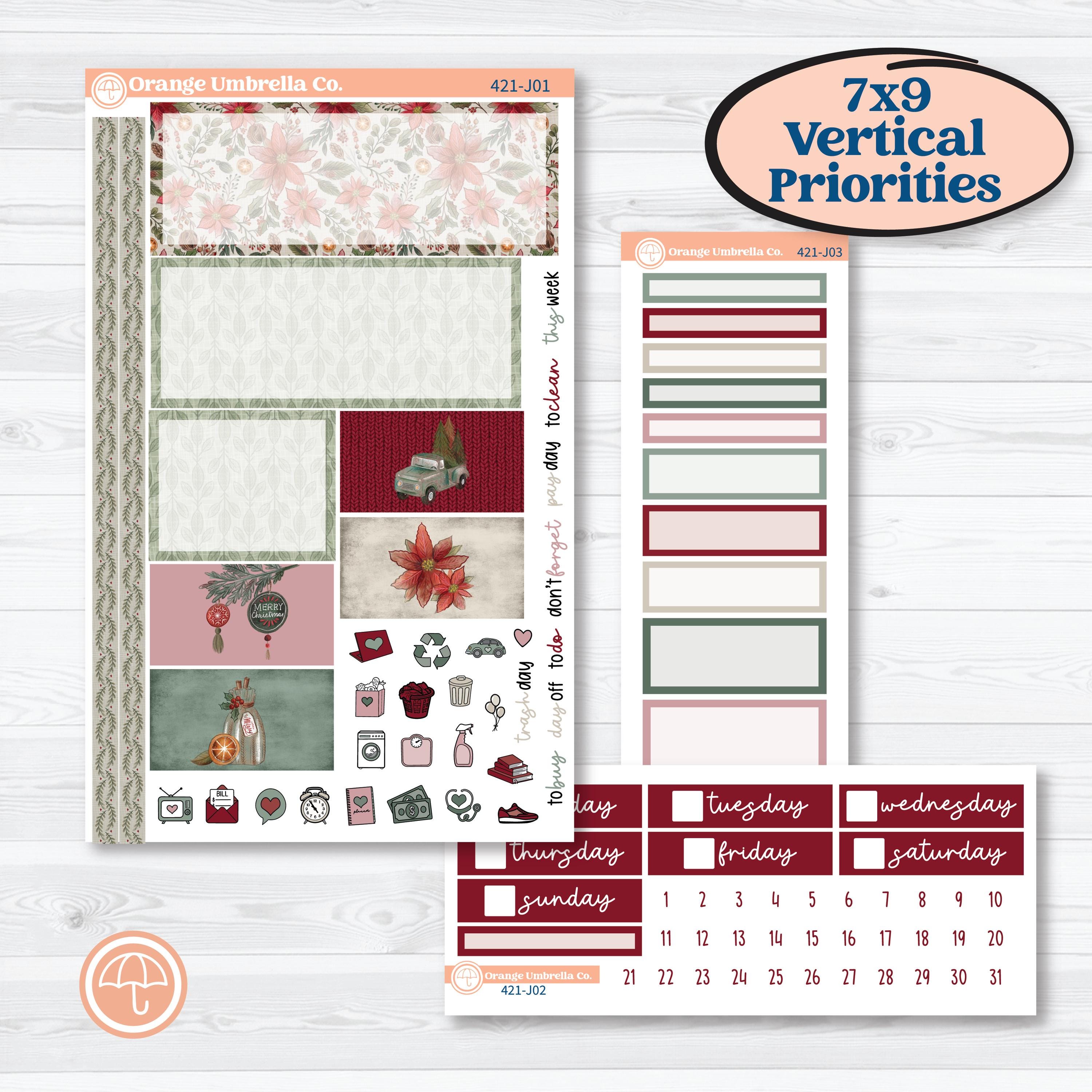 Vintage Christmas Kit | Plum Vertical Priorities 7x9 Planner Kit Stickers | Holiday Nostalgia | KIT-421-J