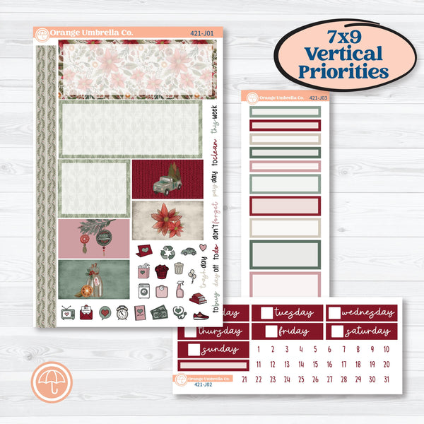 Vintage Christmas Kit | Plum Vertical Priorities 7x9 Planner Kit Stickers | Holiday Nostalgia | KIT-421-J