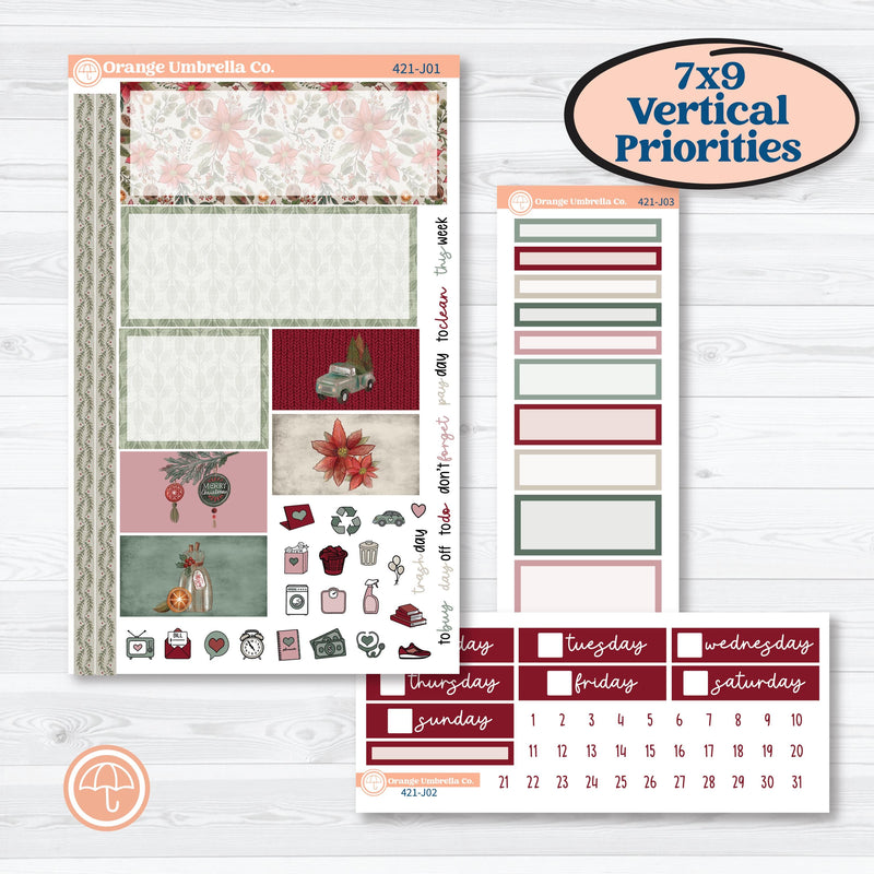 Vintage Christmas Kit | Plum Vertical Priorities 7x9 Planner Kit Stickers | Holiday Nostalgia | KIT-421-J