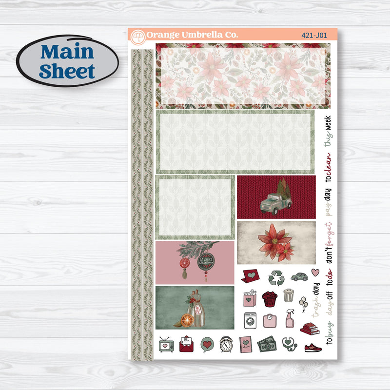 Vintage Christmas Kit | Plum Vertical Priorities 7x9 Planner Kit Stickers | Holiday Nostalgia | KIT-421-J