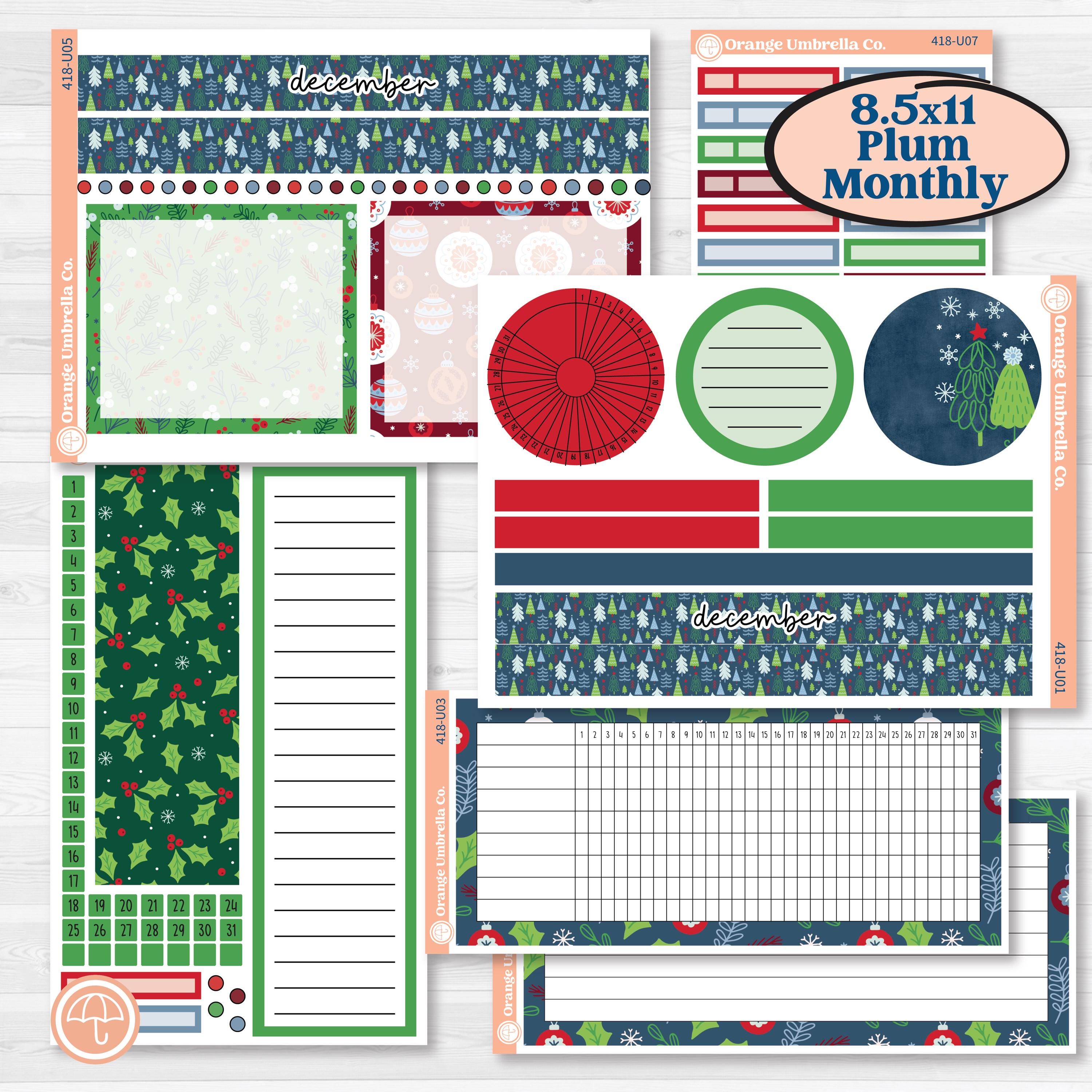Playful Winter Kit | 8.5x11 Plum Monthly & Dashboard Planner Kit Stickers | Jingle | KIT-418-U