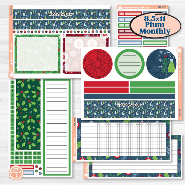 Playful Winter Kit | 8.5x11 Plum Monthly & Dashboard Planner Kit Stickers | Jingle | KIT-418-U