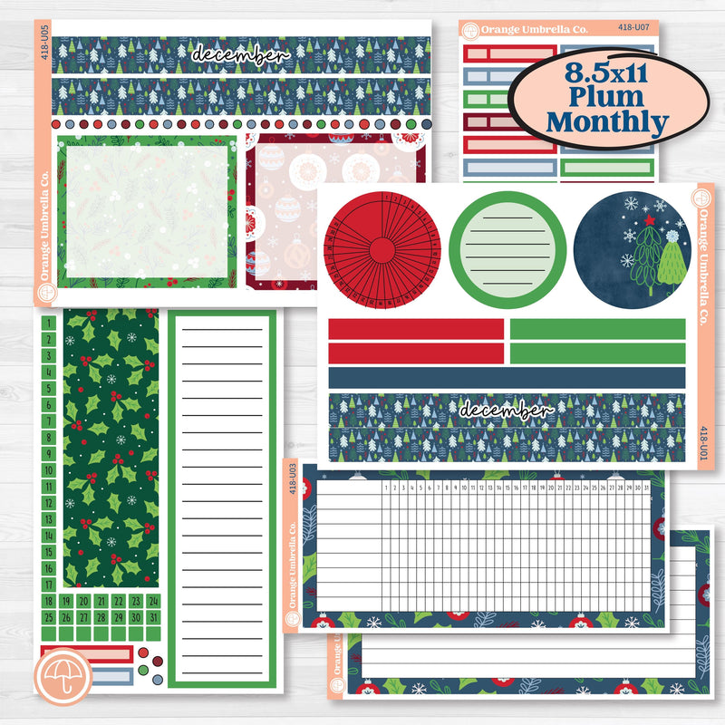 Playful Winter Kit | 8.5x11 Plum Monthly & Dashboard Planner Kit Stickers | Jingle | KIT-418-U