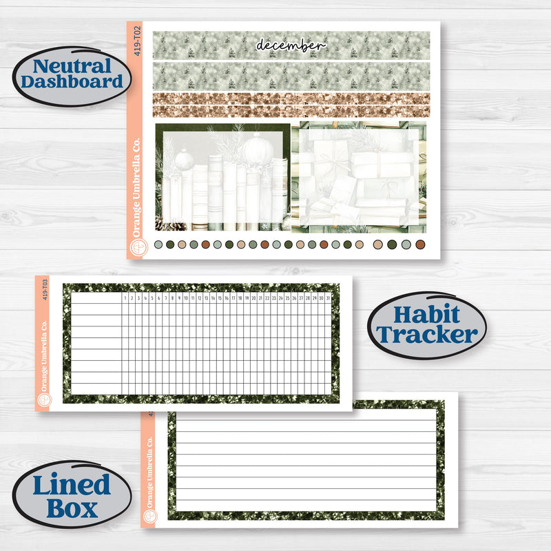Classic Christmas Reading Kit | 7x9 Plum Monthly & Dashboard Planner Kit Stickers | All Aglow | KIT-419-T