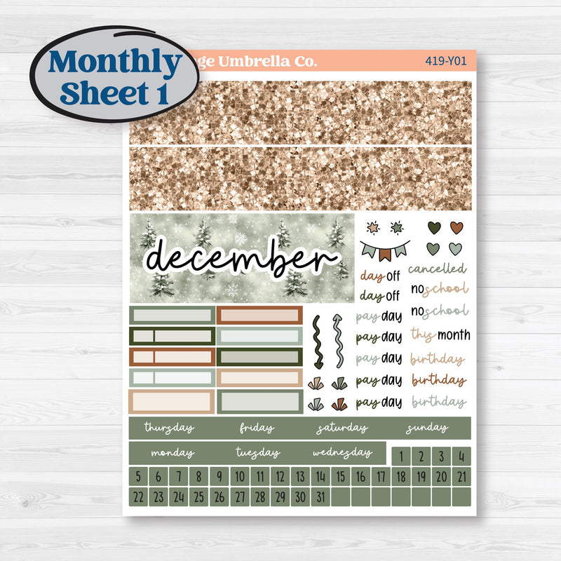 Classic Christmas Reading Kit | Hobonichi Cousin Monthly Planner Kit Stickers | All Aglow | KIT-419-Y
