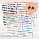 Clear matte Zephaniah to Revelation Books of the Bible planner stickers — transparent faith journaling stickers with 31 New Testament books and icons
