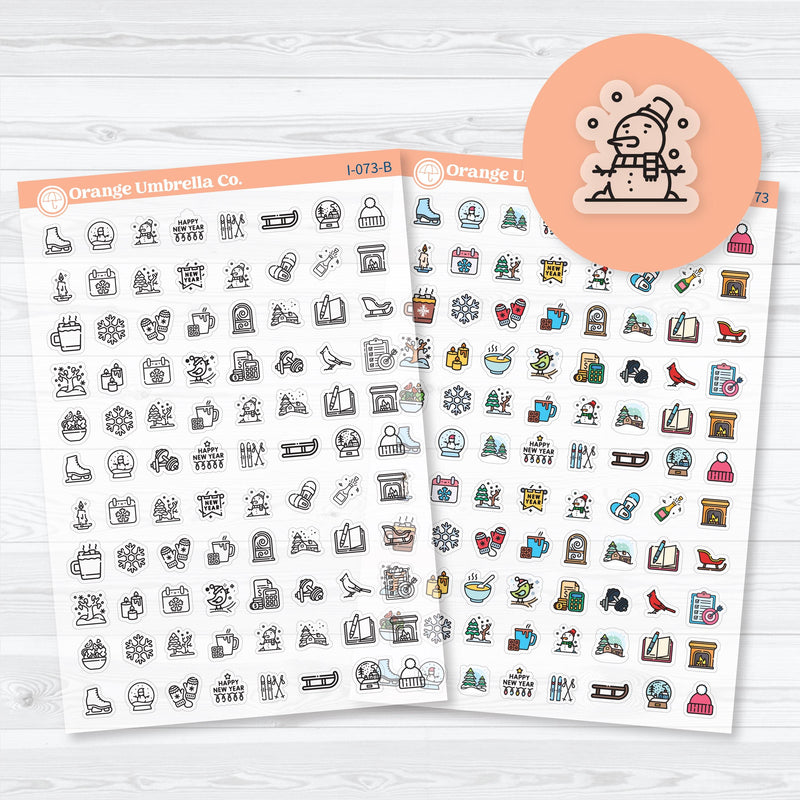 Clear matte January or Winter Icon planner stickers — transparent cozy seasonal icons with snowflakes, hot cocoa, and winter designs
