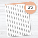 Quarter and three quarter hour time label planner stickers — F18 font stickers for 15-minute and 45-minute time-block planning

