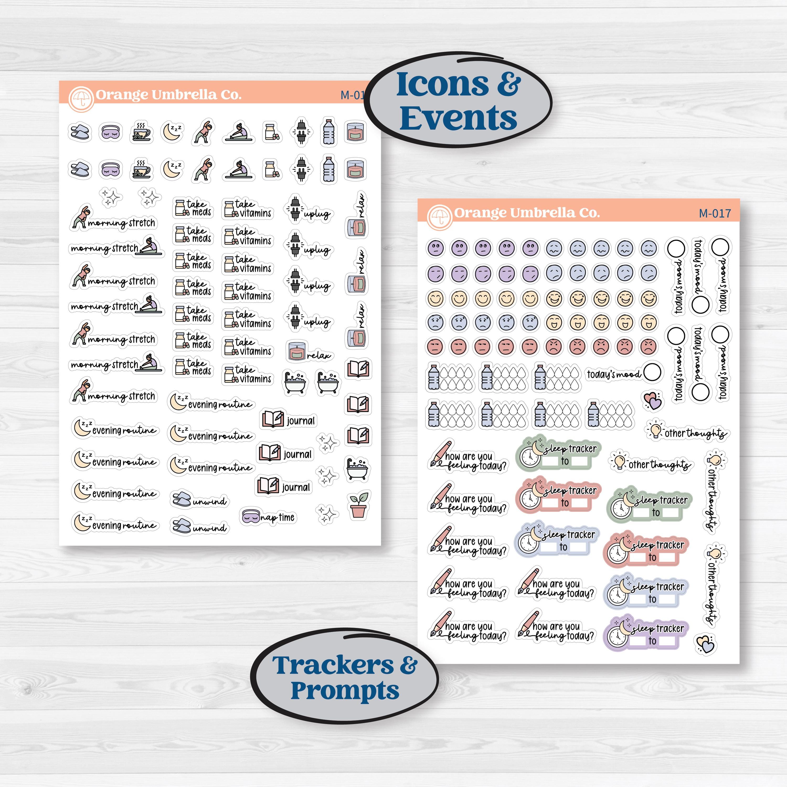 Wellness Pack planner stickers — Rest and Recharge bundle with icons, trackers, quotes, and washi for wellness and self-care planning
