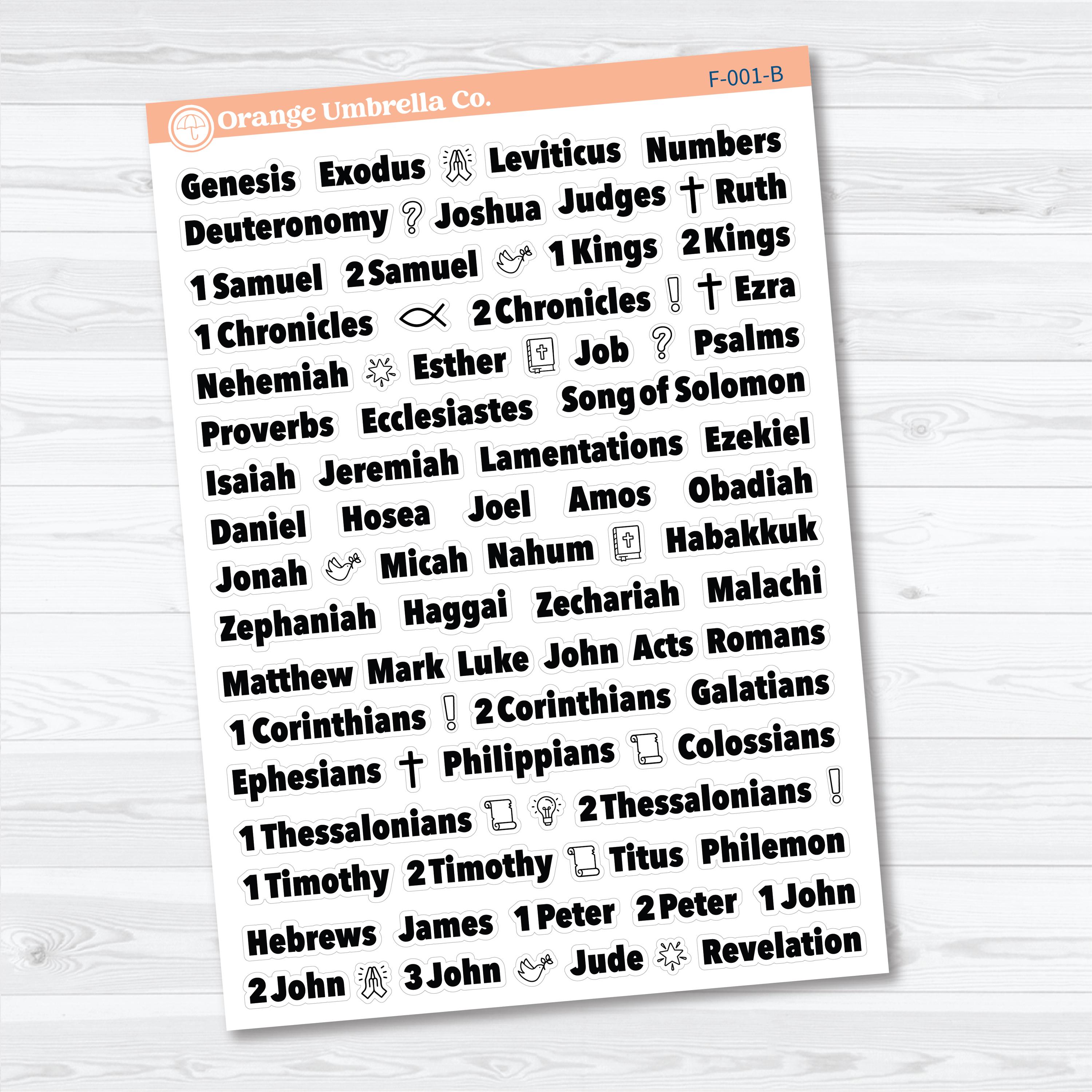 Mini Books of the Bible planner stickers — faith-based stickers with all 66 books and icons for Bible journaling and study
